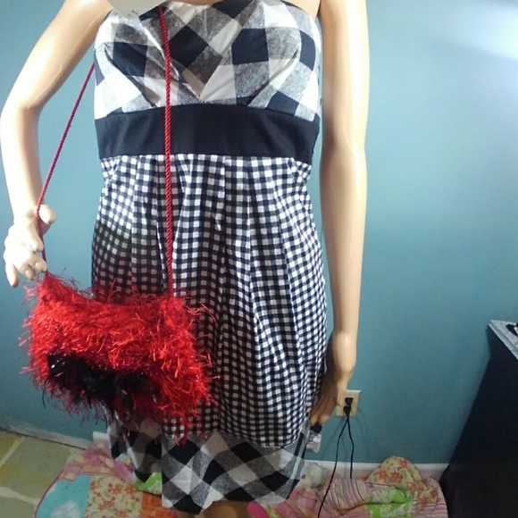 7/8 Strapless Black and White Gingham Dress NWT - Picture 3 of 7
